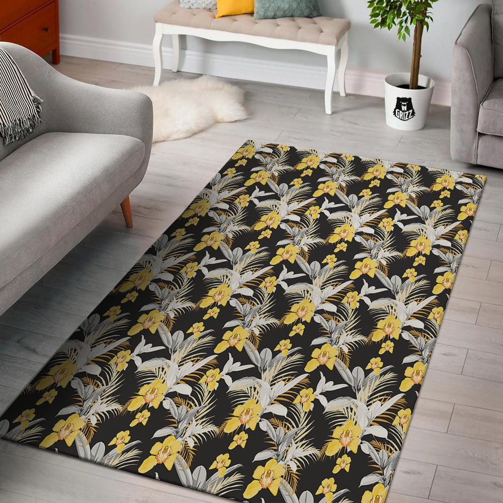 Orchid Yellow Print Pattern Floor Mat-grizzshop