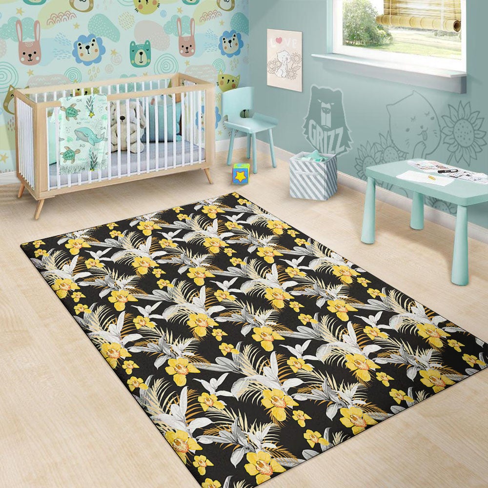 Orchid Yellow Print Pattern Floor Mat-grizzshop