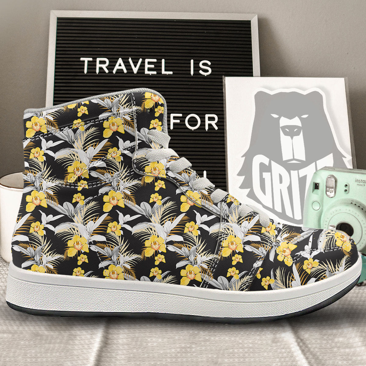 Orchid Yellow Print Pattern High Top Sneakers-grizzshop