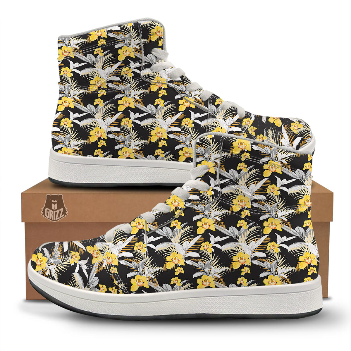 Orchid Yellow Print Pattern High Top Sneakers-grizzshop