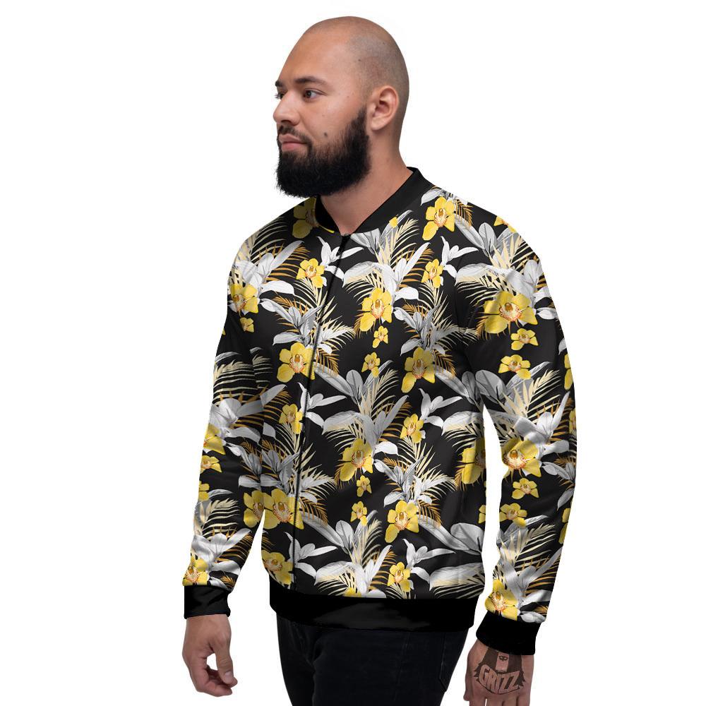 Orchid Yellow Print Pattern Men's Bomber Jacket-grizzshop