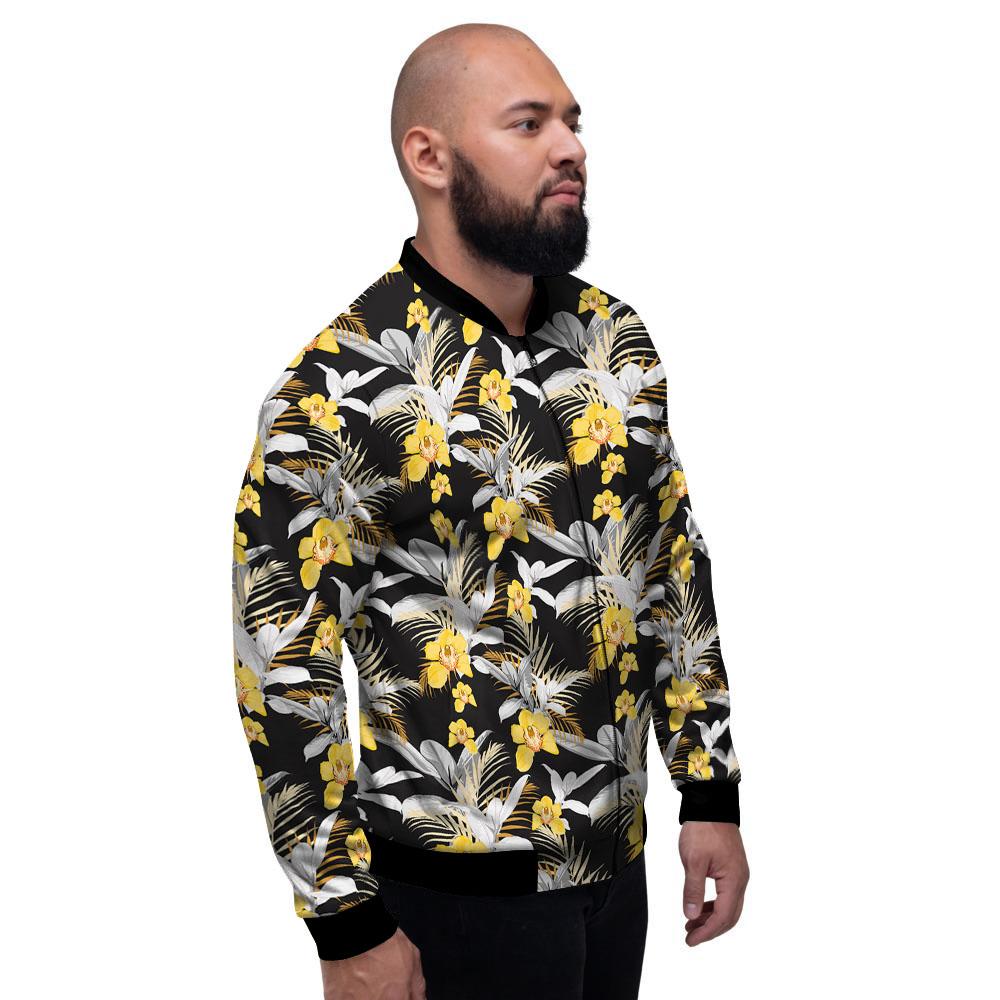Orchid Yellow Print Pattern Men's Bomber Jacket-grizzshop