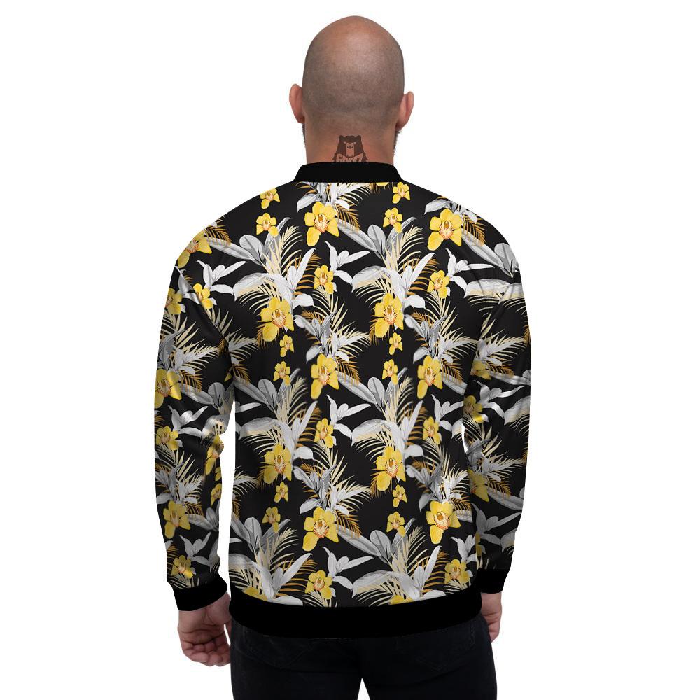 Orchid Yellow Print Pattern Men's Bomber Jacket-grizzshop