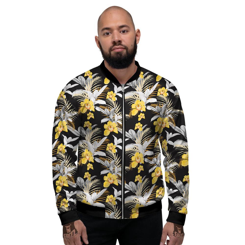 Orchid Yellow Print Pattern Men's Bomber Jacket-grizzshop