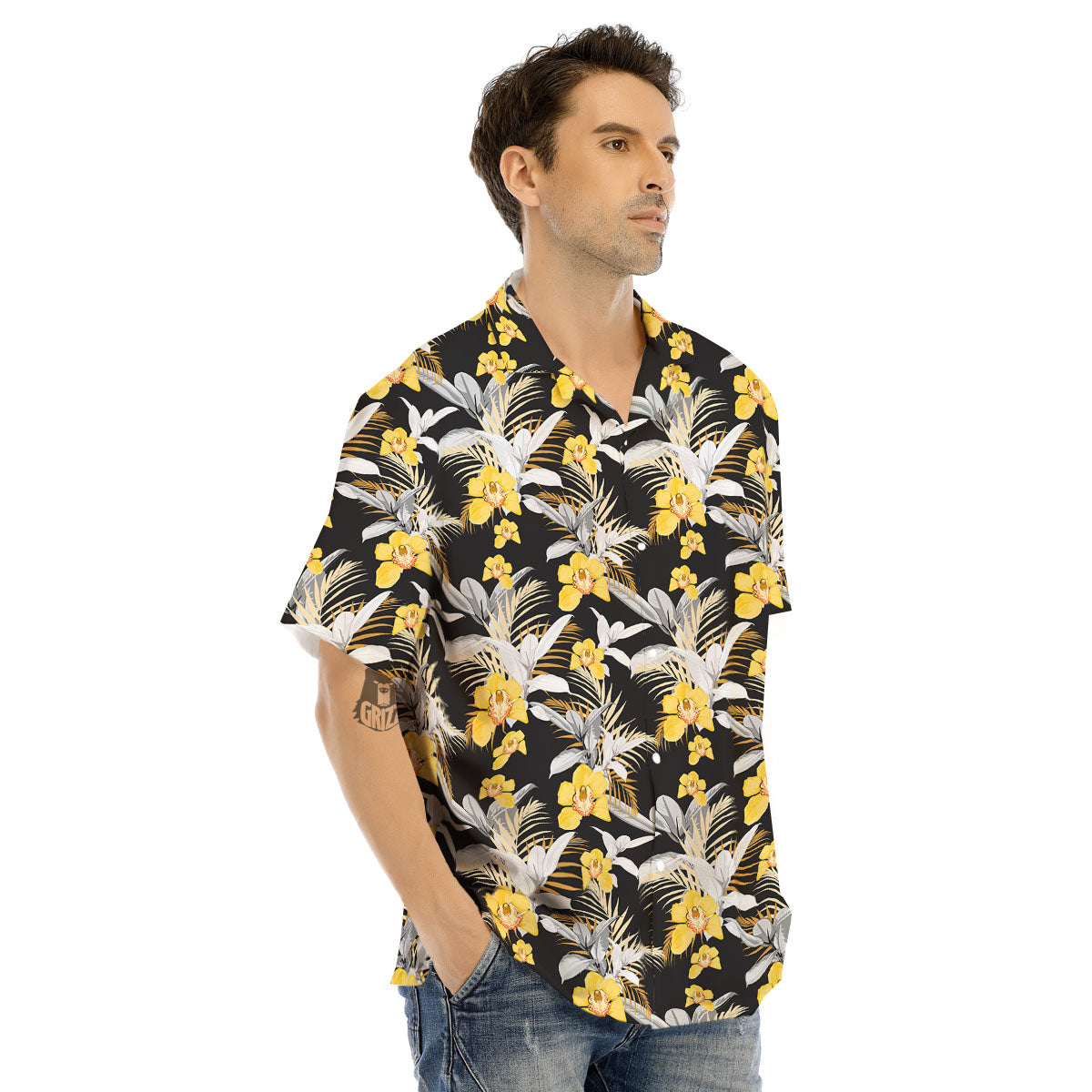 Orchid Yellow Print Pattern Men's Hawaiian Shirt-grizzshop