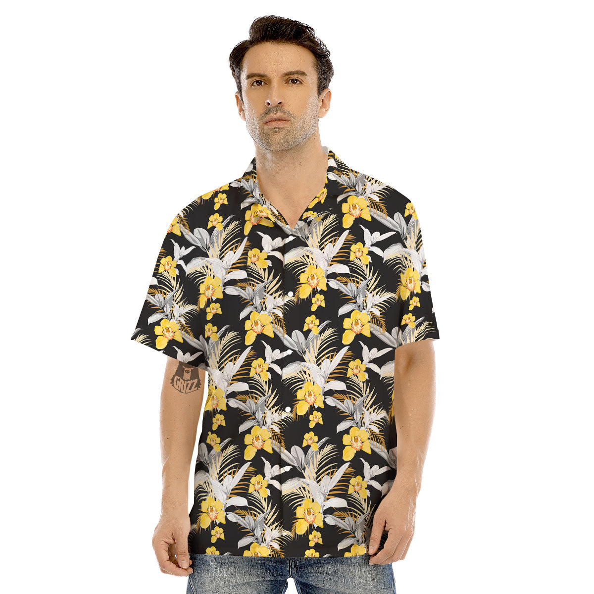 Orchid Yellow Print Pattern Men's Hawaiian Shirt-grizzshop