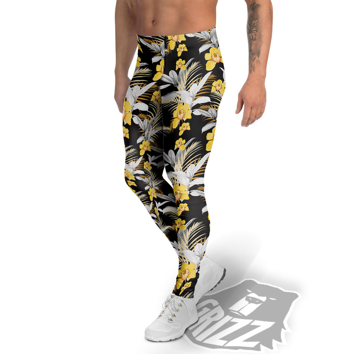 Orchid Yellow Print Pattern Men's Leggings-grizzshop