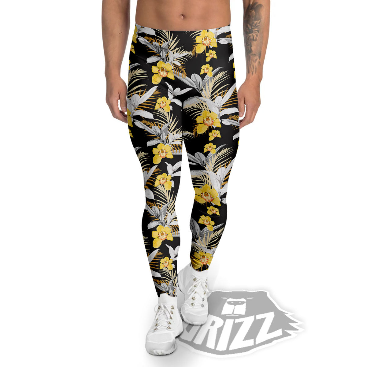Orchid Yellow Print Pattern Men's Leggings-grizzshop