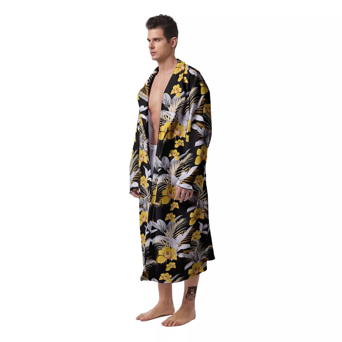 Orchid Yellow Print Pattern Men's Robe-grizzshop