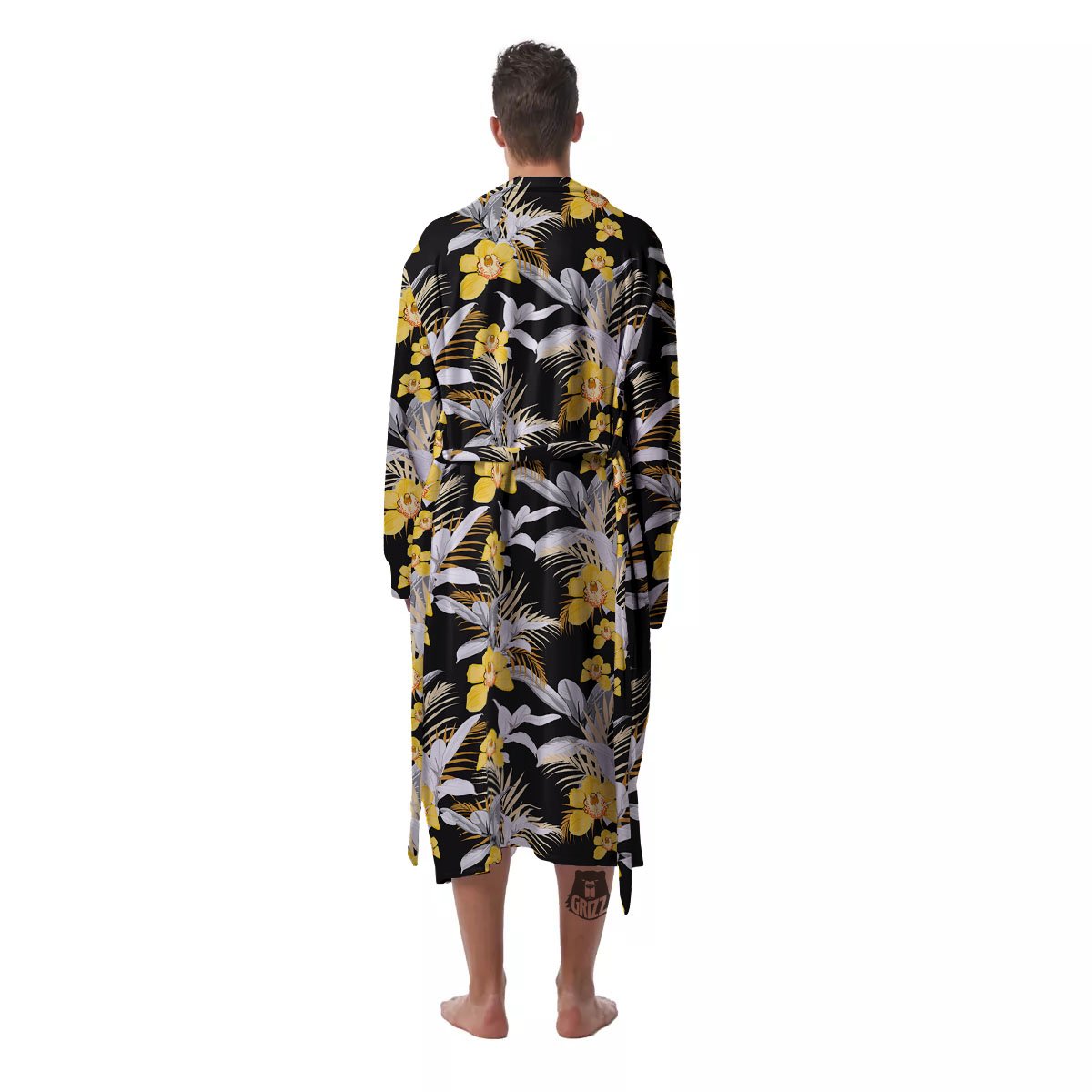Orchid Yellow Print Pattern Men's Robe-grizzshop