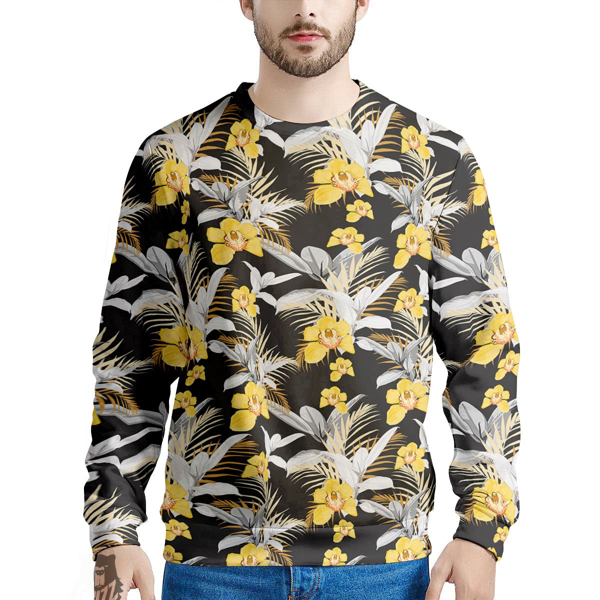 Orchid Yellow Print Pattern Men's Sweatshirt-grizzshop