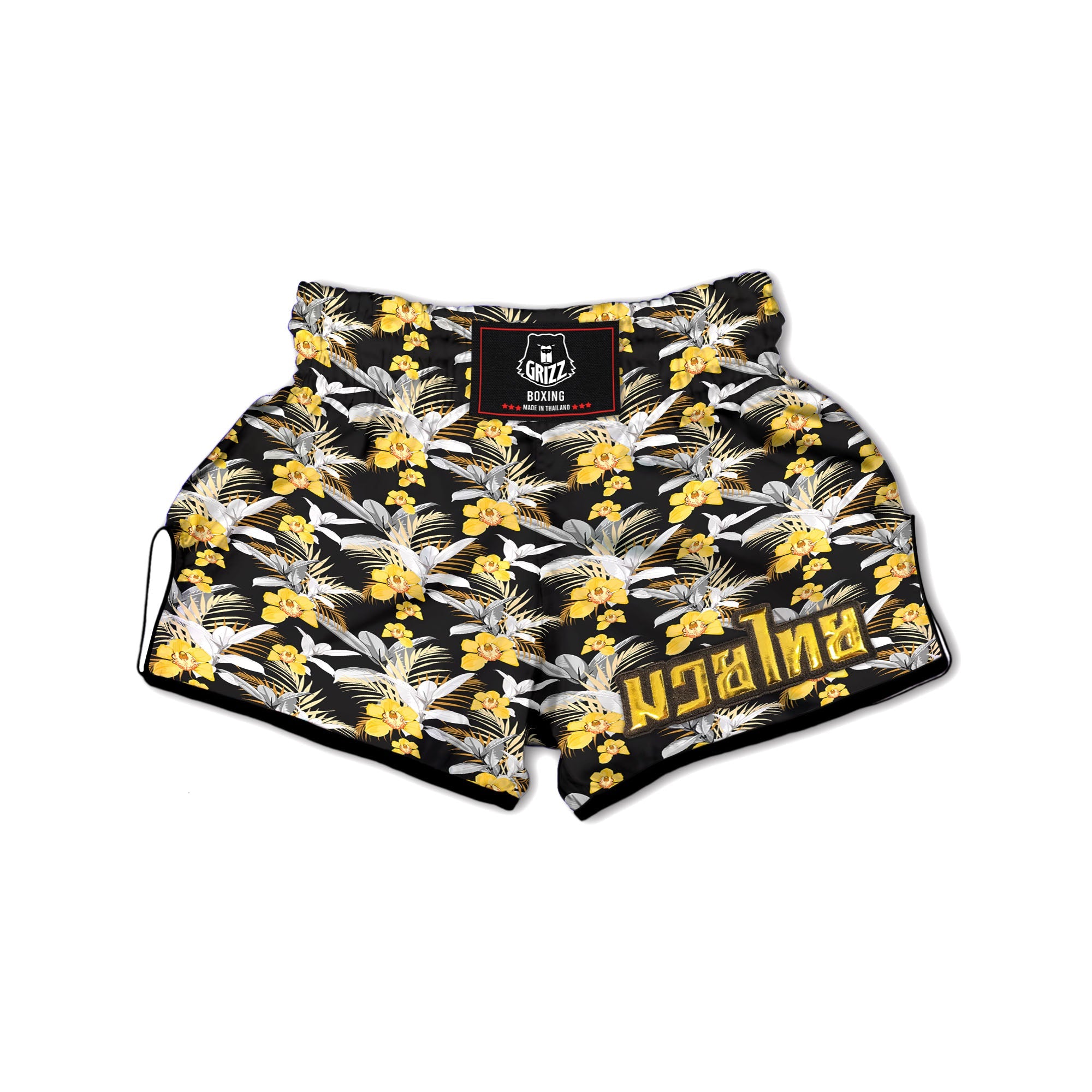 Orchid Yellow Print Pattern Muay Thai Boxing Shorts-grizzshop