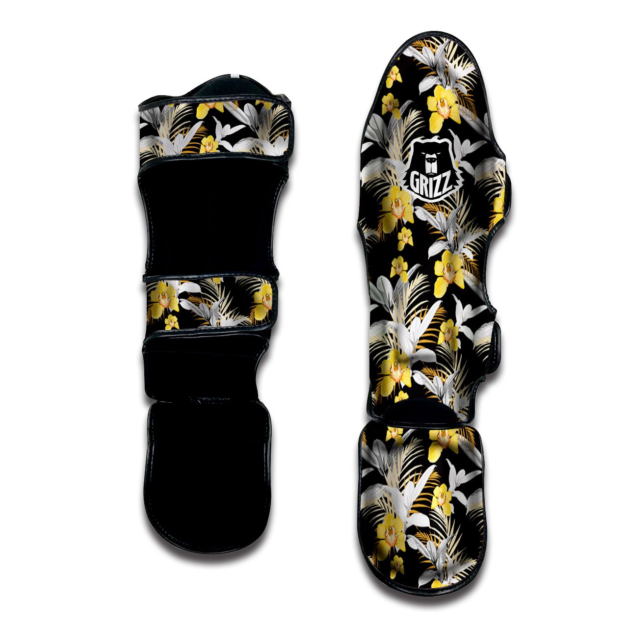 Orchid Yellow Print Pattern Muay Thai Shin Guards-grizzshop