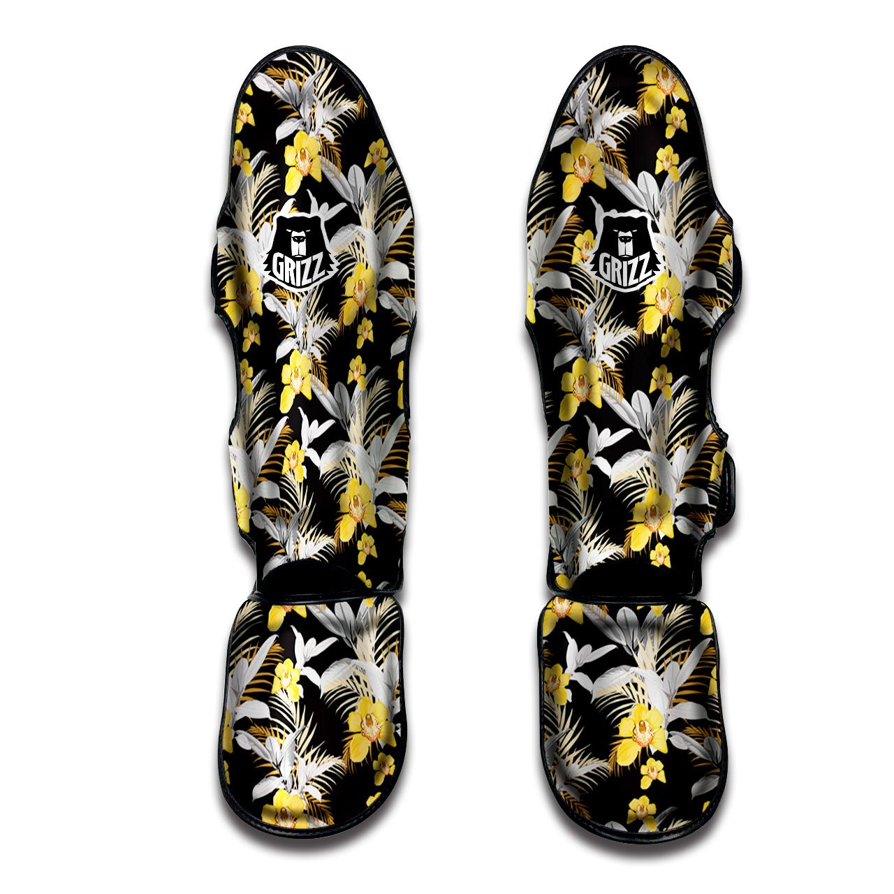 Orchid Yellow Print Pattern Muay Thai Shin Guards-grizzshop