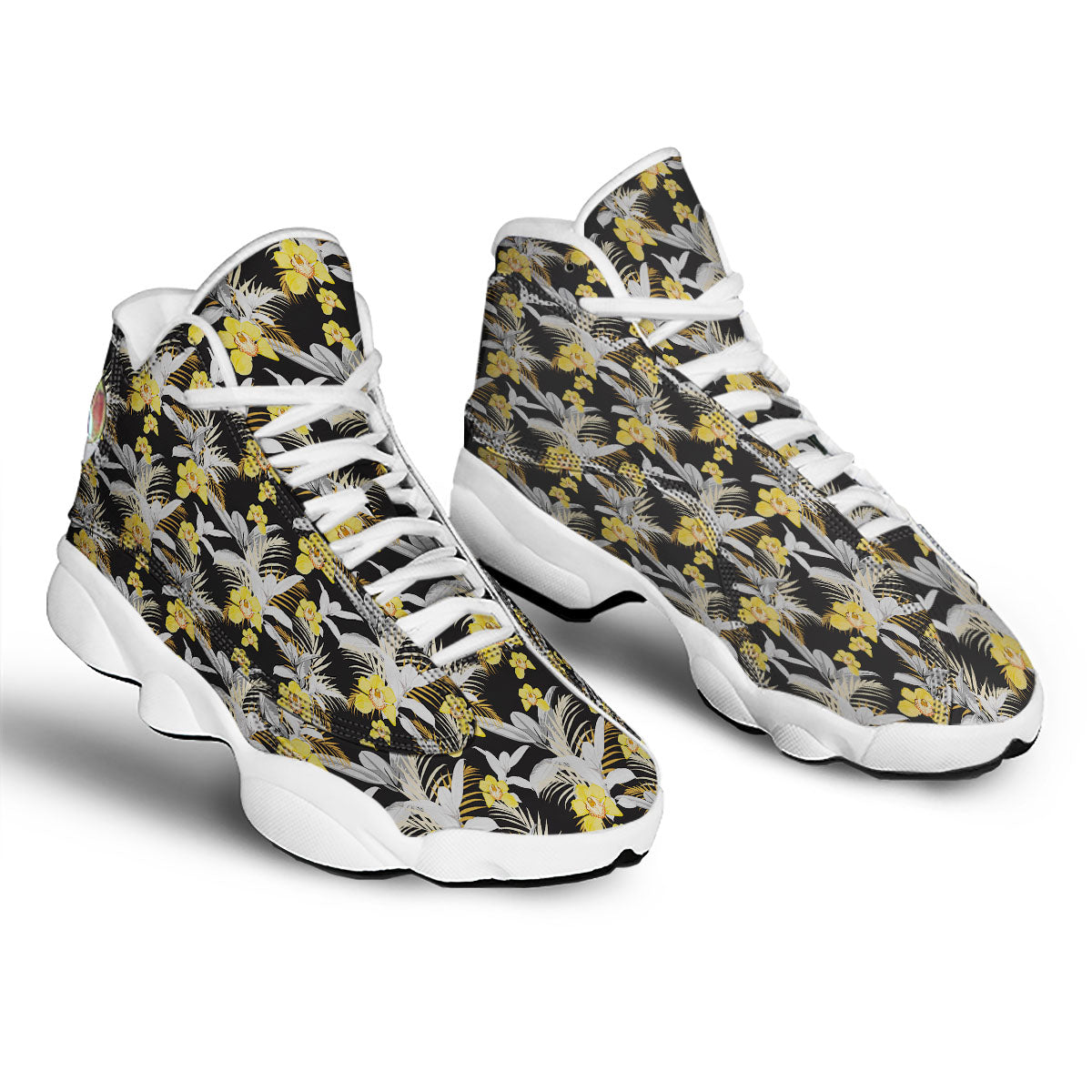 Orchid Yellow Print Pattern White Basketball Shoes-grizzshop