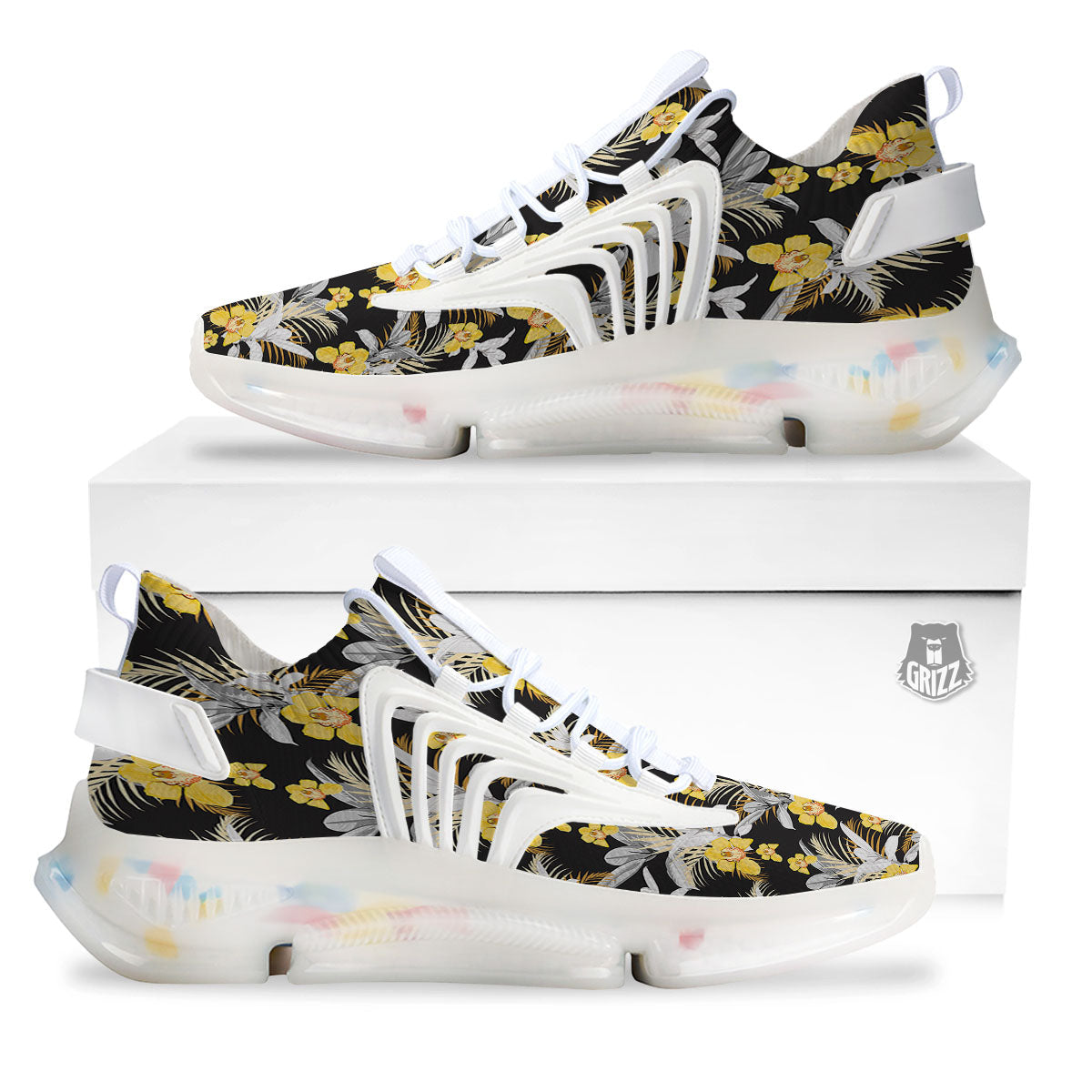Orchid Yellow Print Pattern White Gym Shoes-grizzshop