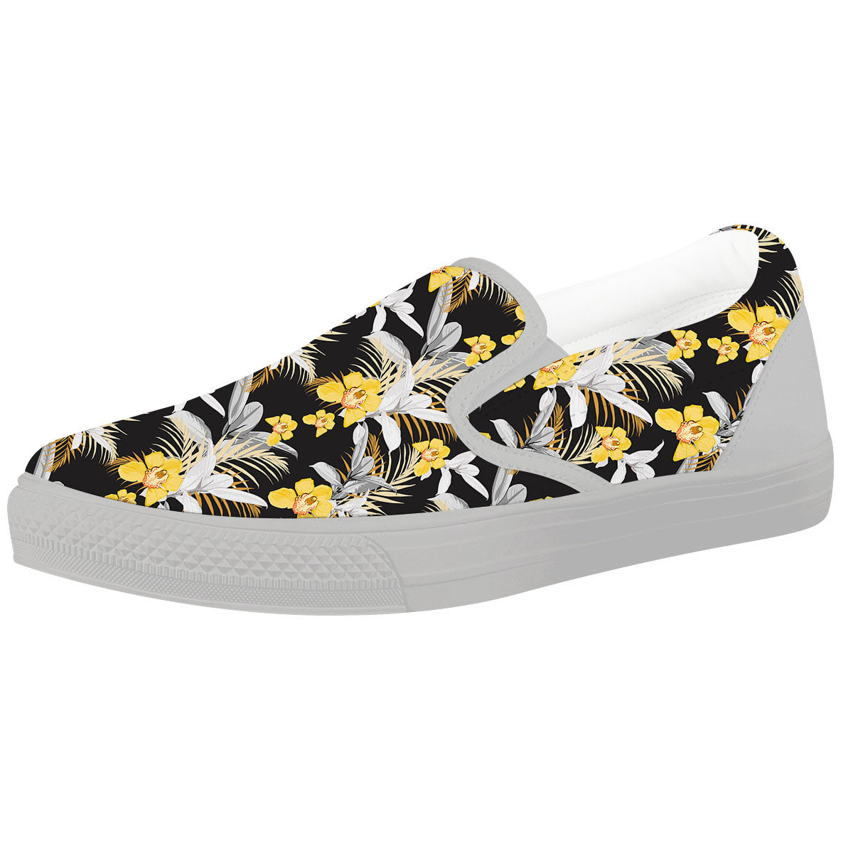Orchid Yellow Print Pattern White Slip On Shoes-grizzshop