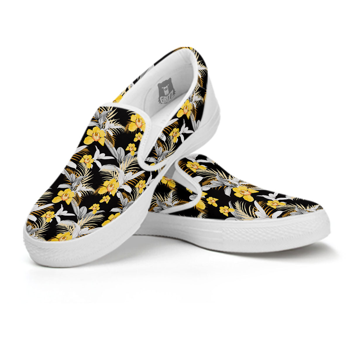 Orchid Yellow Print Pattern White Slip On Shoes-grizzshop