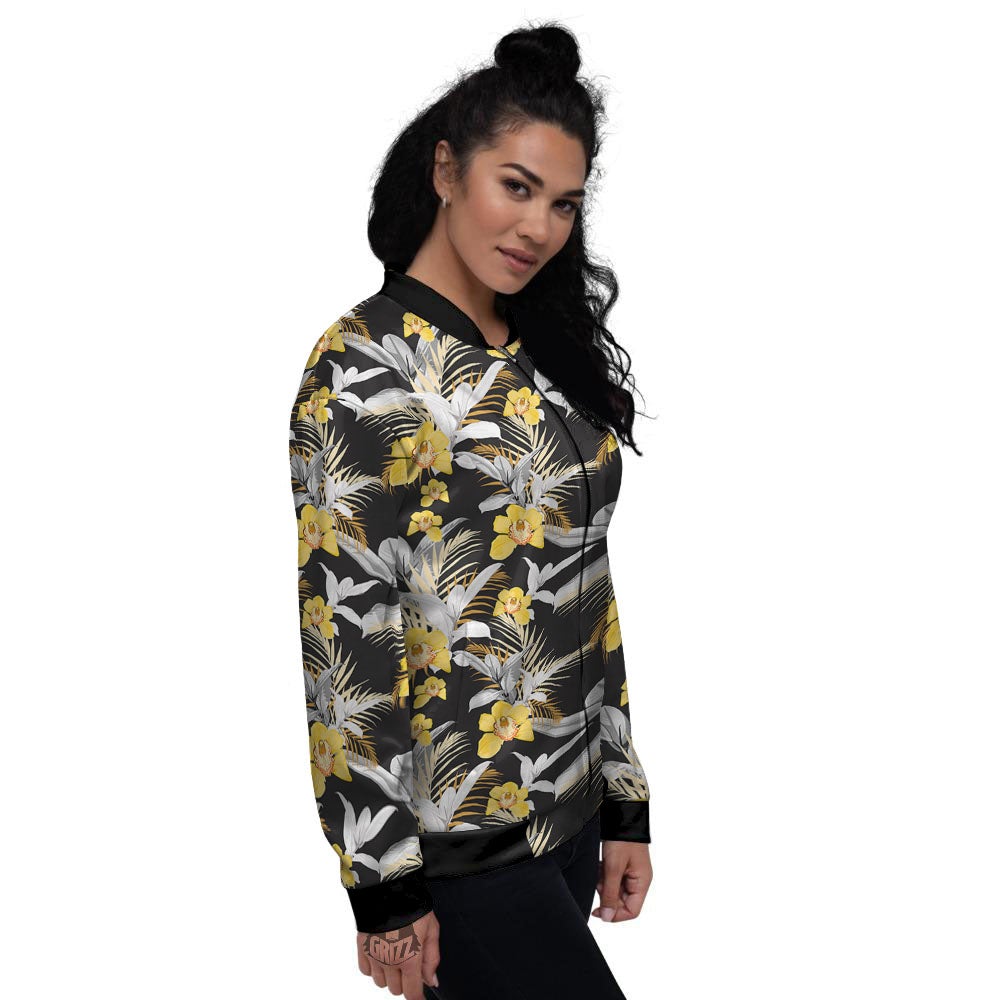 Orchid Yellow Print Pattern Women's Bomber Jacket-grizzshop