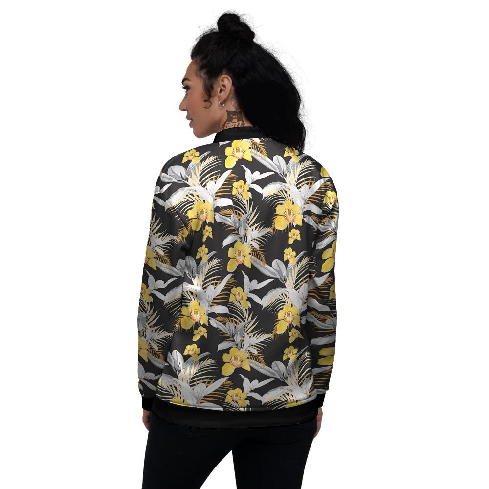 Orchid Yellow Print Pattern Women's Bomber Jacket-grizzshop