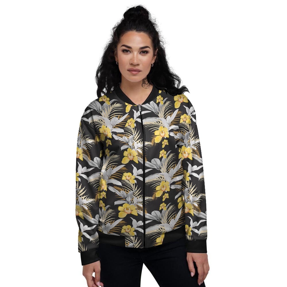 Orchid Yellow Print Pattern Women's Bomber Jacket-grizzshop