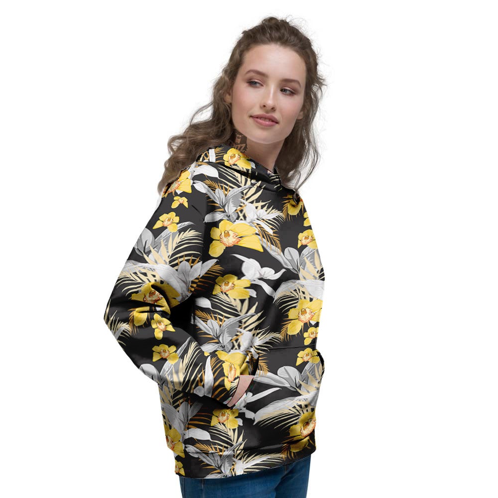 Orchid Yellow Print Pattern Women's Hoodie-grizzshop