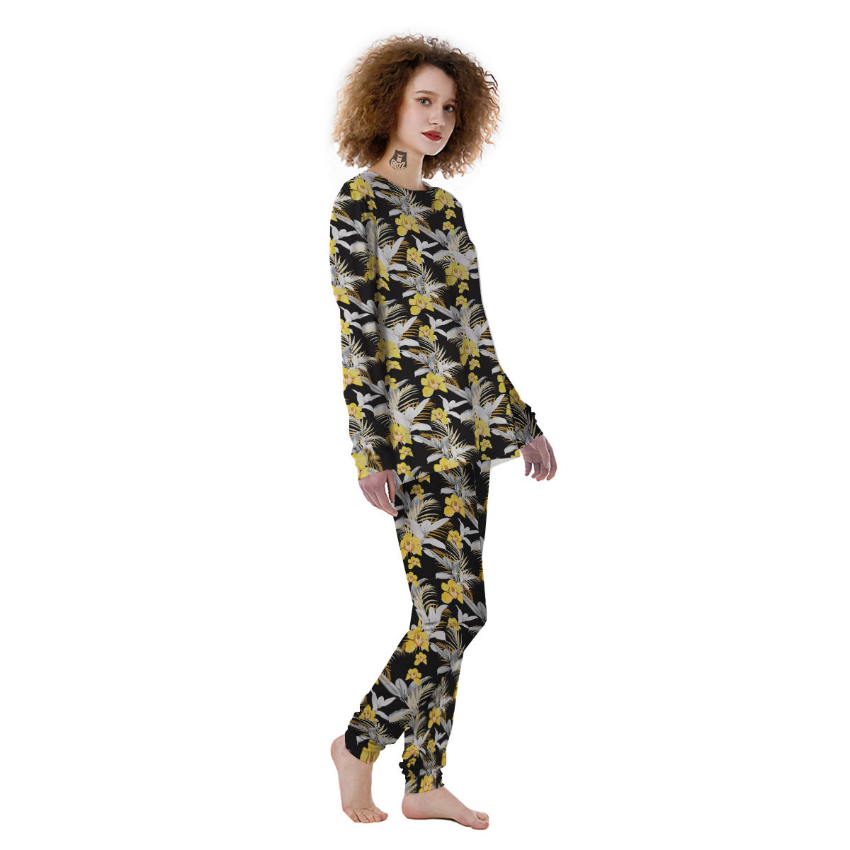 Orchid Yellow Print Pattern Women's Pajamas-grizzshop