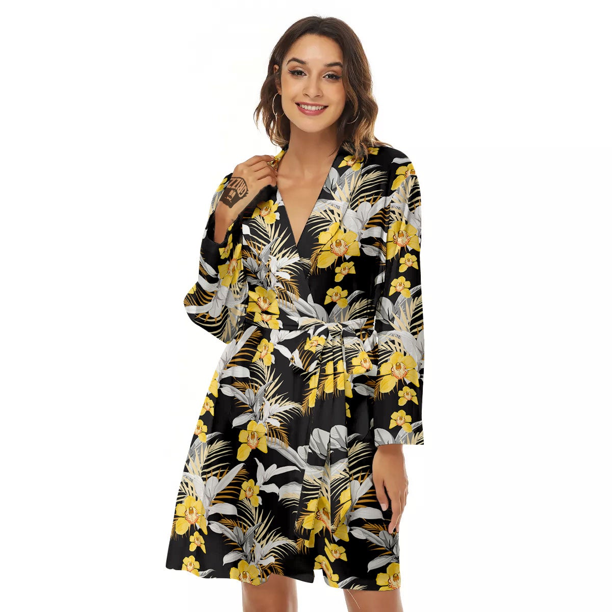 Orchid Yellow Print Pattern Women's Robe-grizzshop