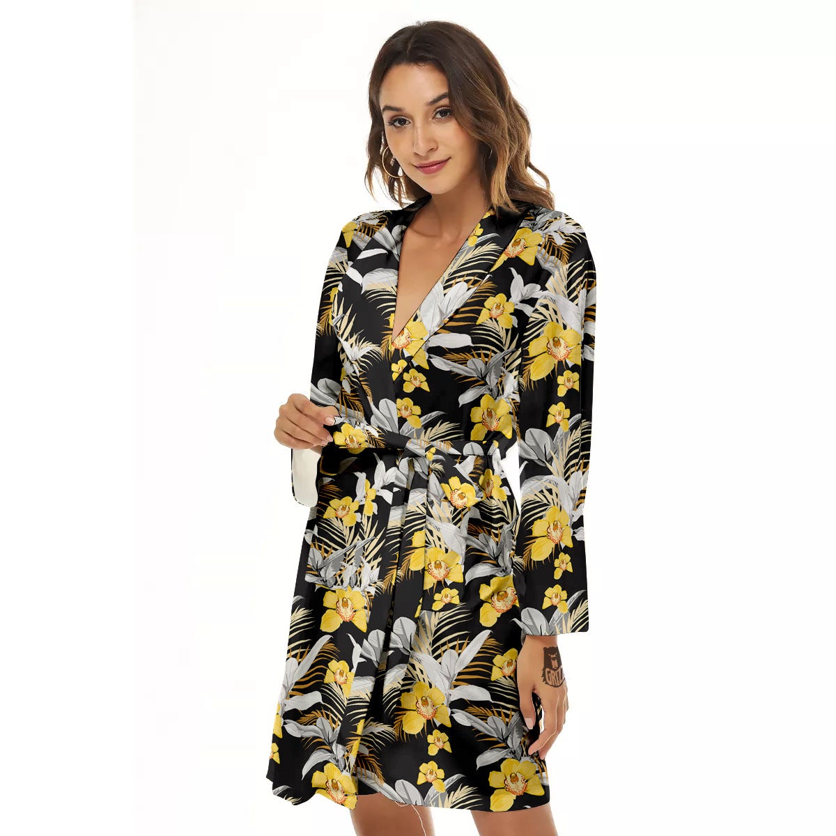 Orchid Yellow Print Pattern Women's Robe-grizzshop