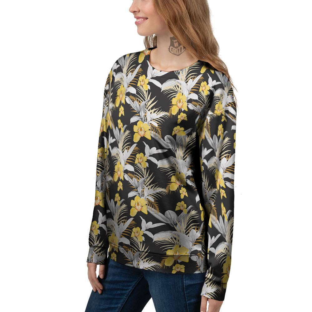 Orchid Yellow Print Pattern Women's Sweatshirt-grizzshop