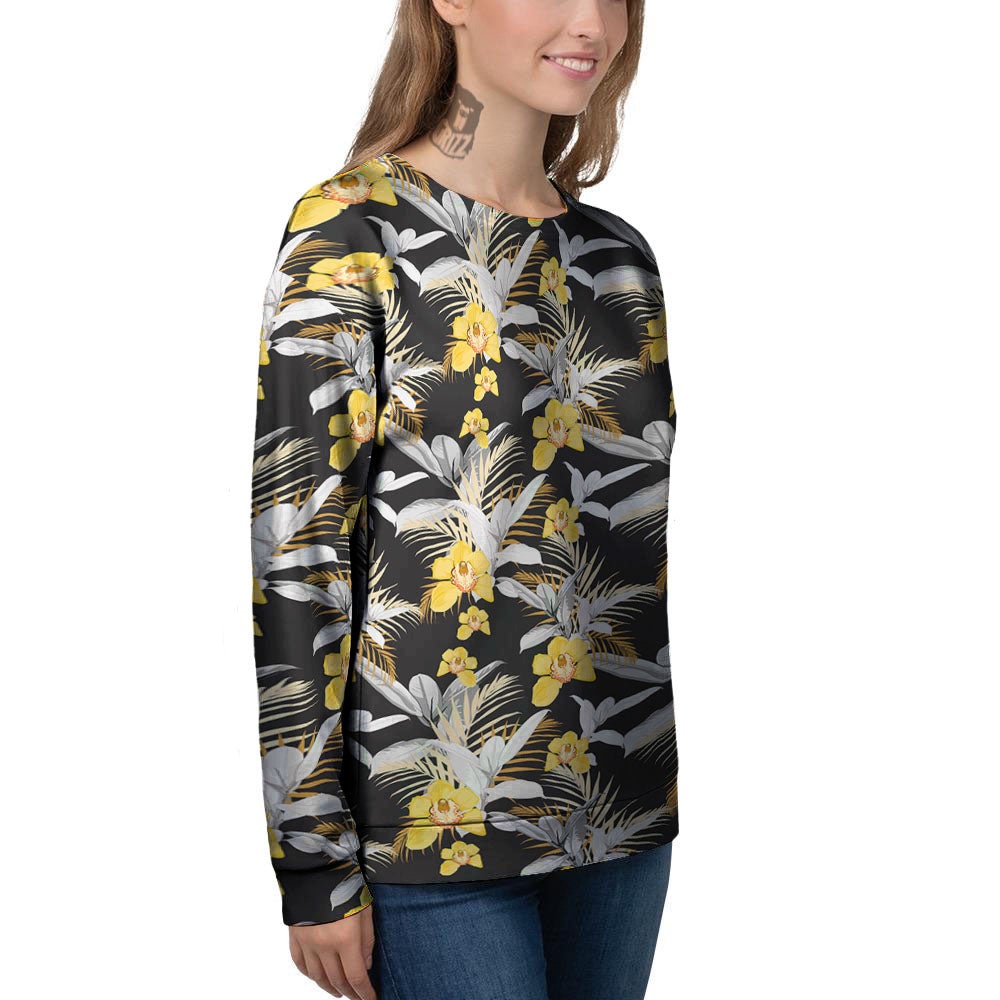 Orchid Yellow Print Pattern Women's Sweatshirt-grizzshop