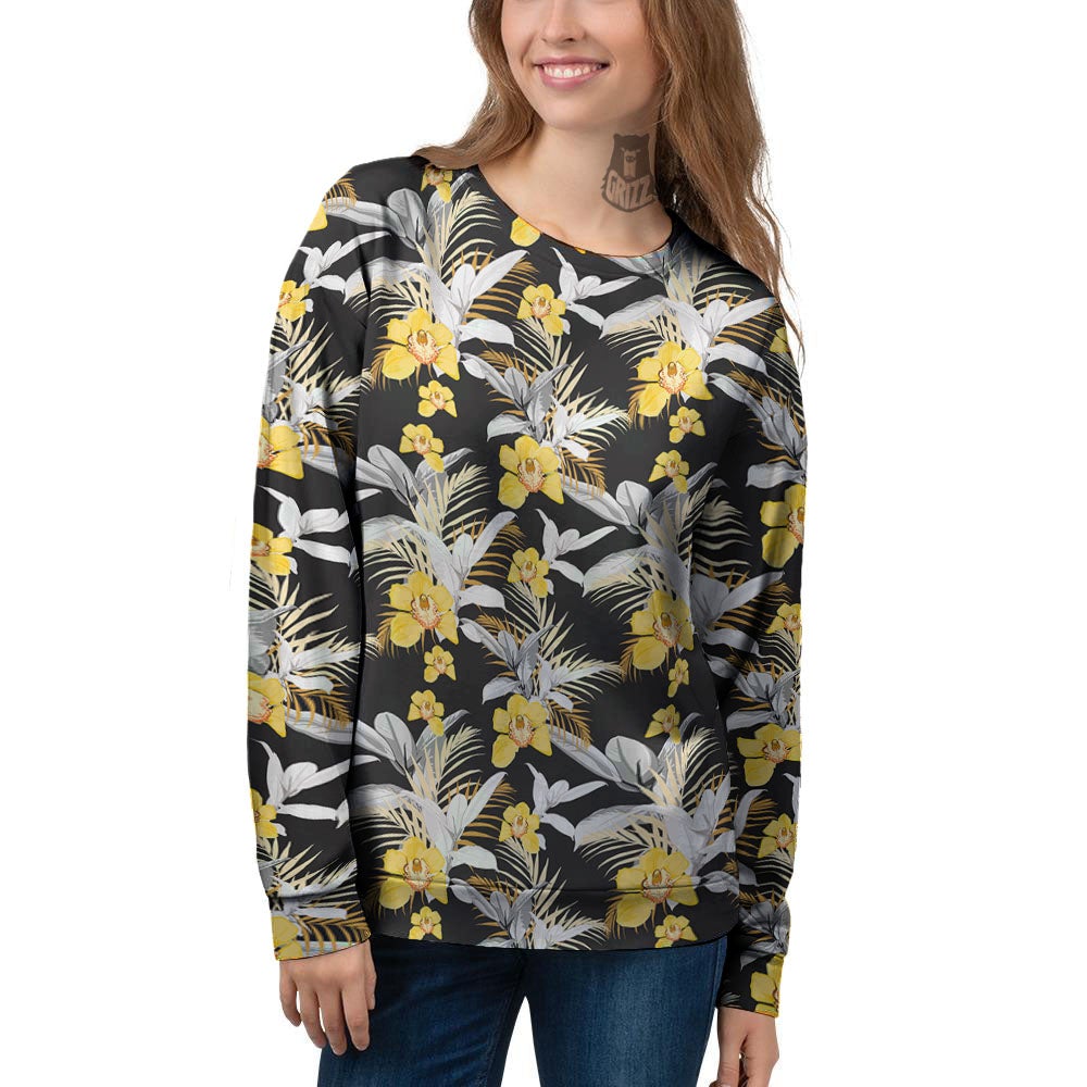 Orchid Yellow Print Pattern Women's Sweatshirt-grizzshop