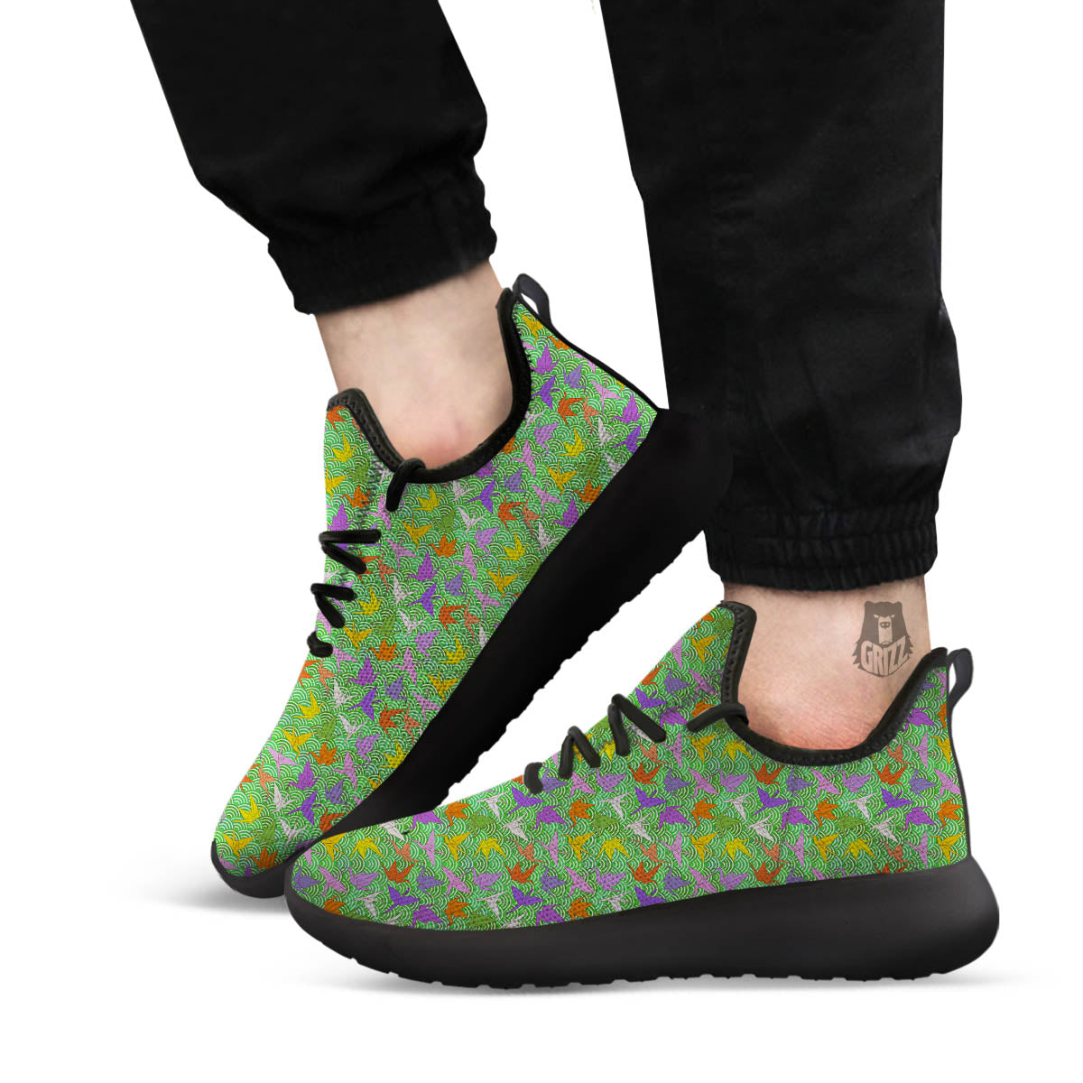Origami Bird Colorful Print Pattern Black Athletic Shoes-grizzshop