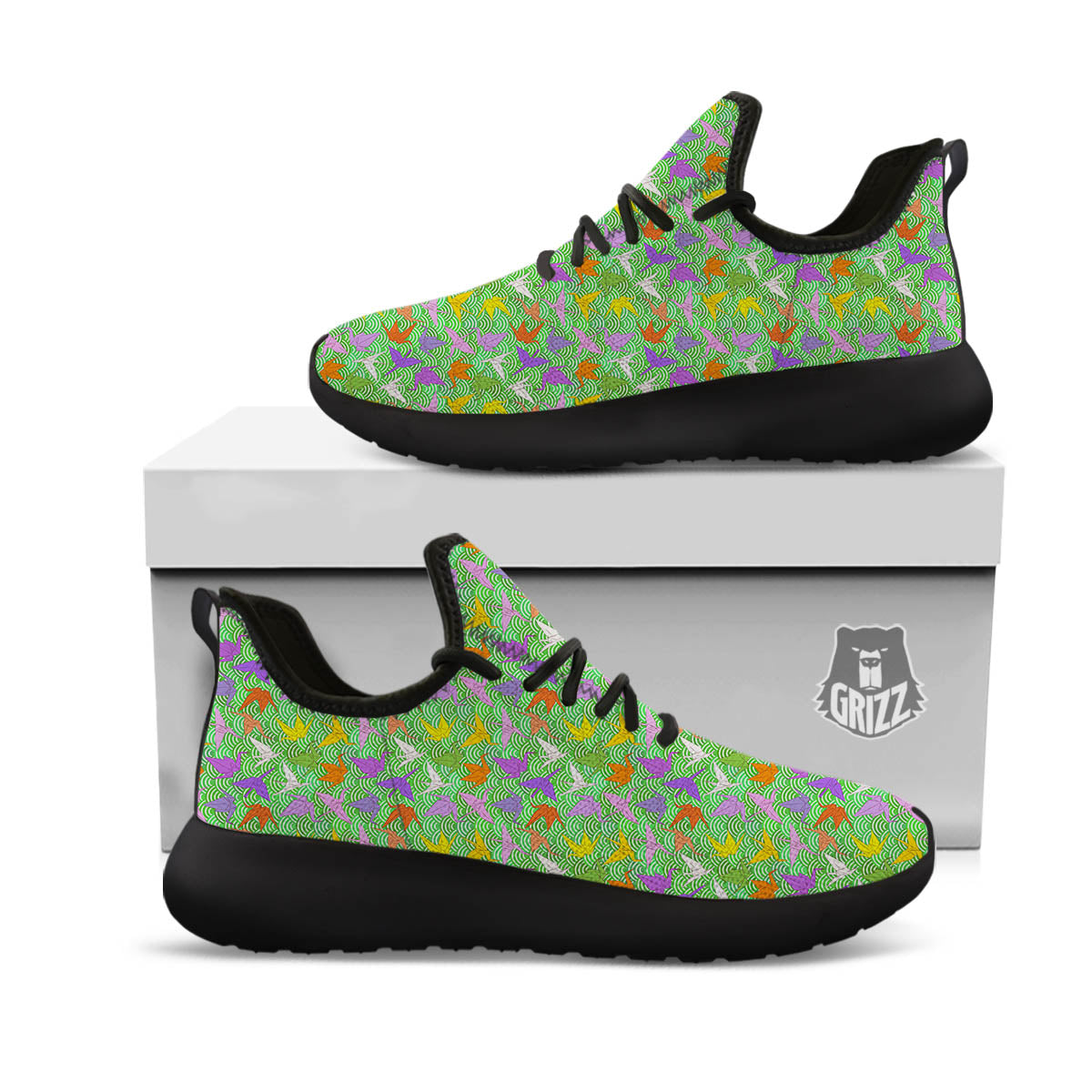 Origami Bird Colorful Print Pattern Black Athletic Shoes-grizzshop