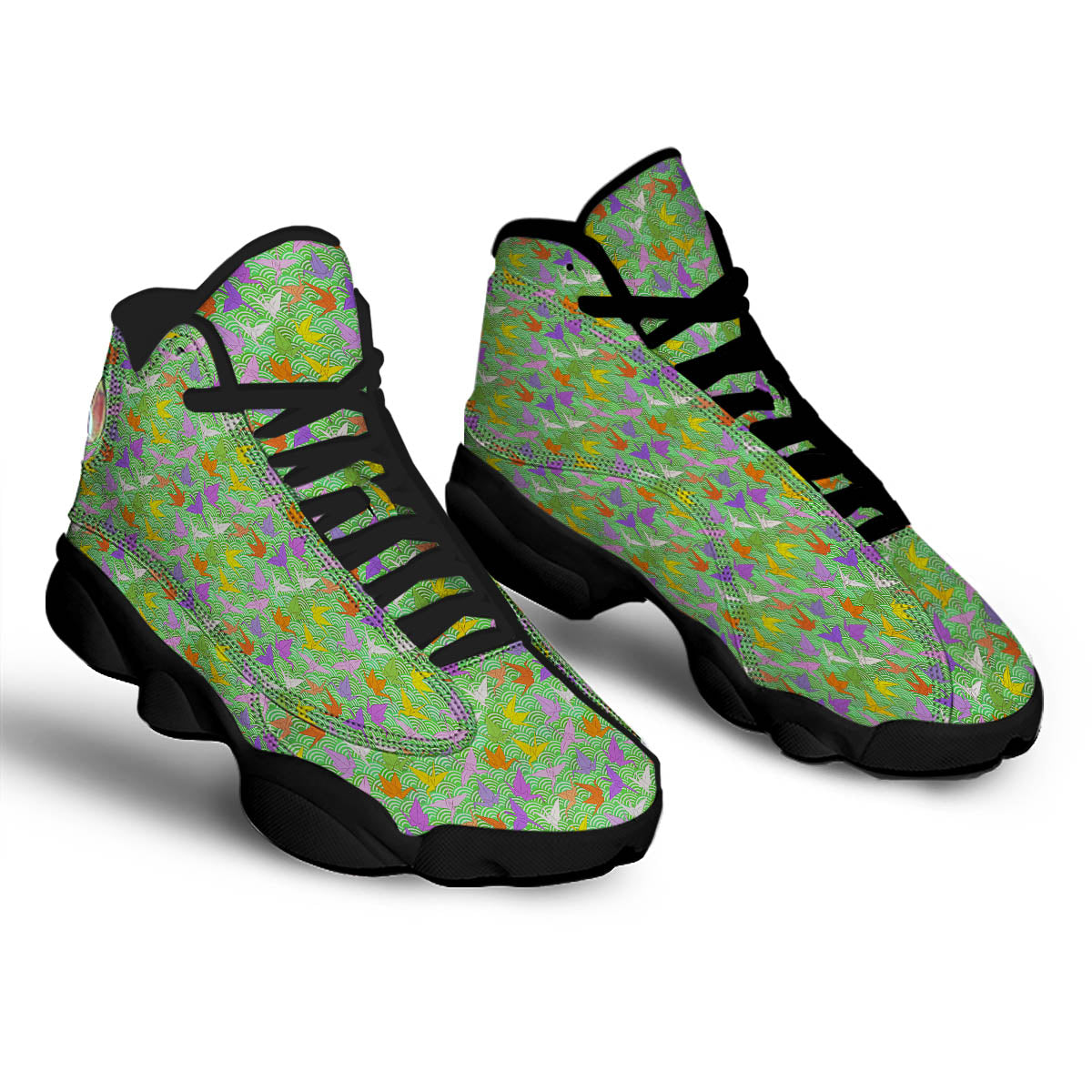 Origami Bird Colorful Print Pattern Black Basketball Shoes-grizzshop