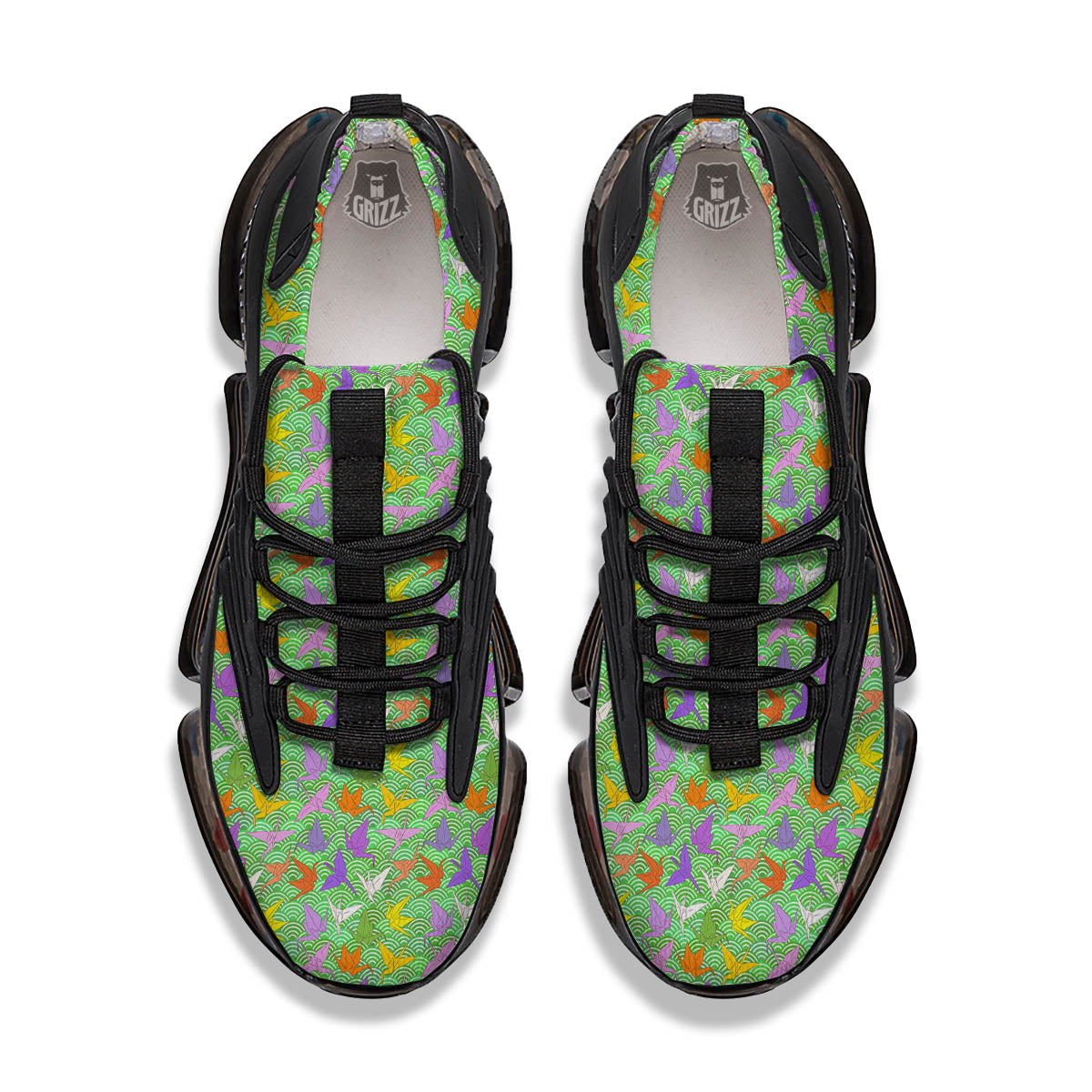 Origami Bird Colorful Print Pattern Black Gym Shoes-grizzshop