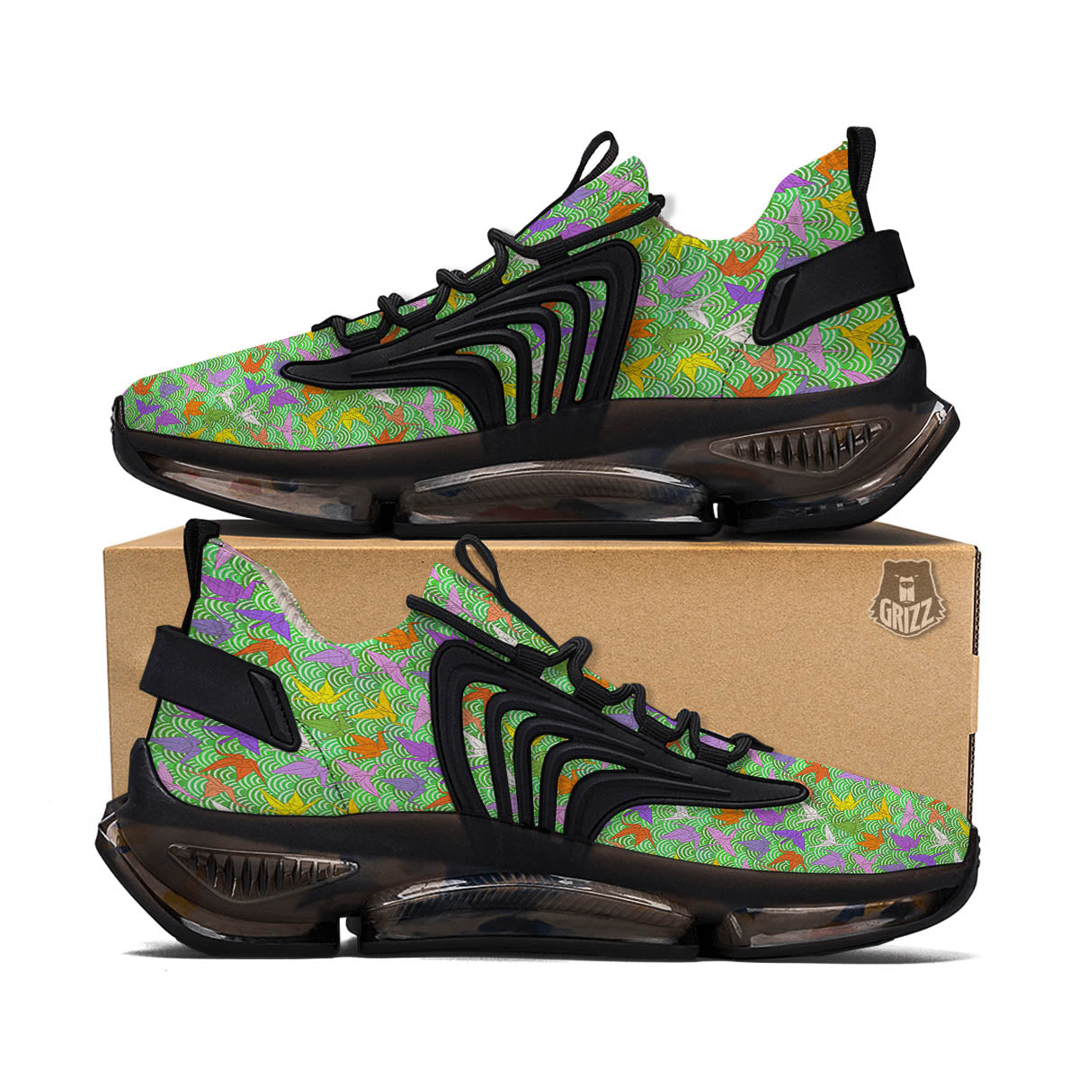 Origami Bird Colorful Print Pattern Black Gym Shoes-grizzshop