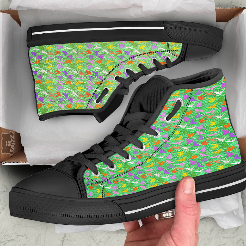 Origami Bird Colorful Print Pattern Black High Top Shoes-grizzshop