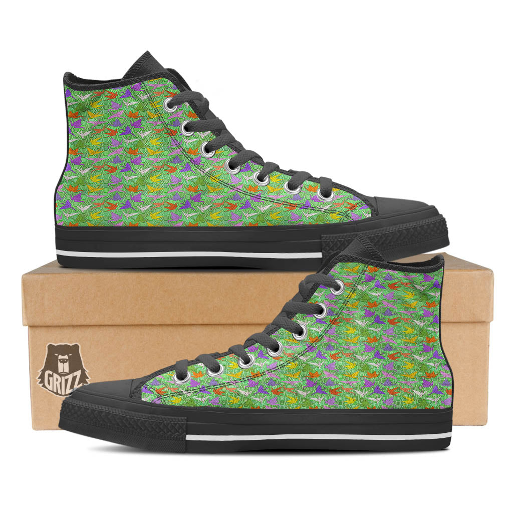 Origami Bird Colorful Print Pattern Black High Top Shoes-grizzshop