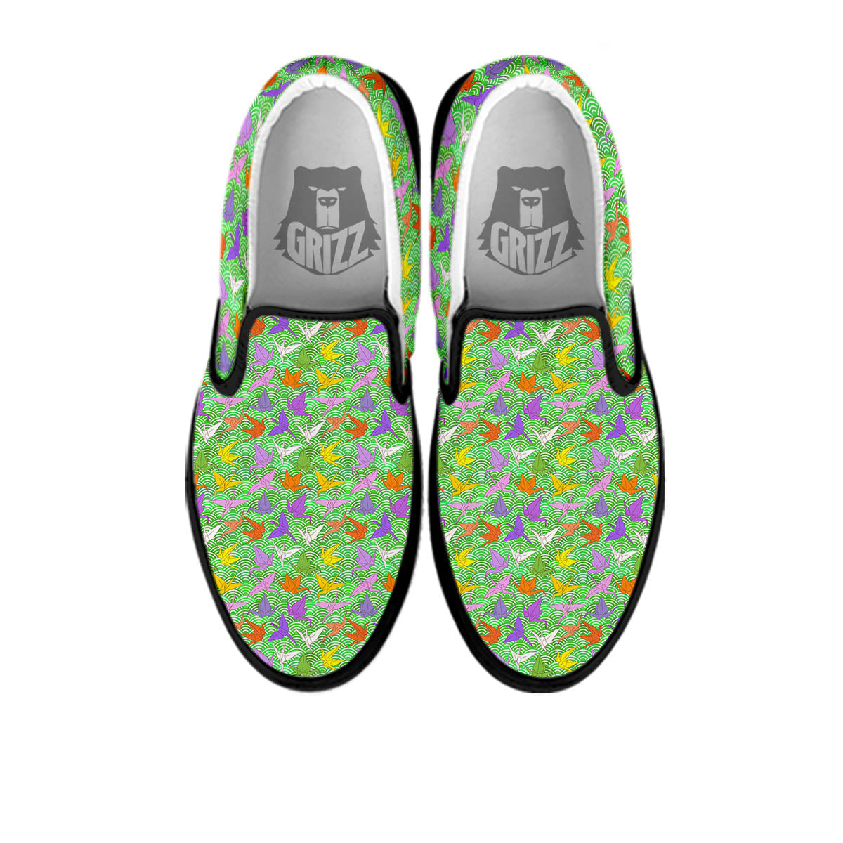Origami Bird Colorful Print Pattern Black Slip On Shoes-grizzshop