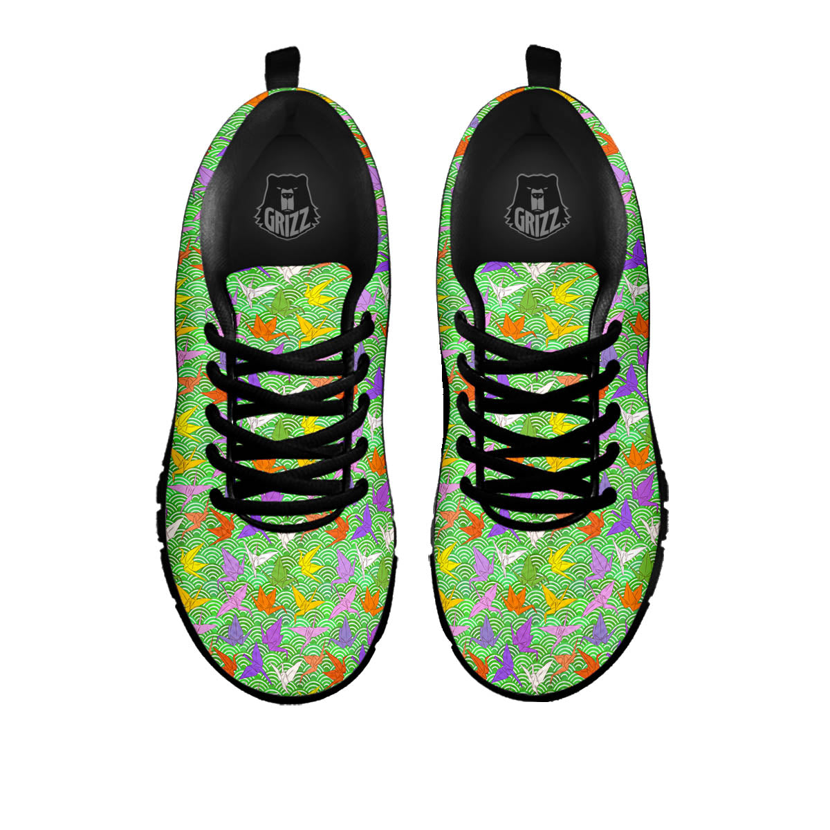 Origami Bird Colorful Print Pattern Black Sneaker-grizzshop
