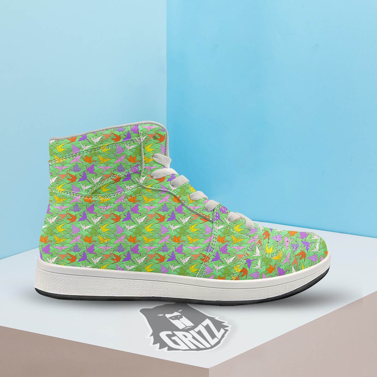 Origami Bird Colorful Print Pattern High Top Sneakers-grizzshop