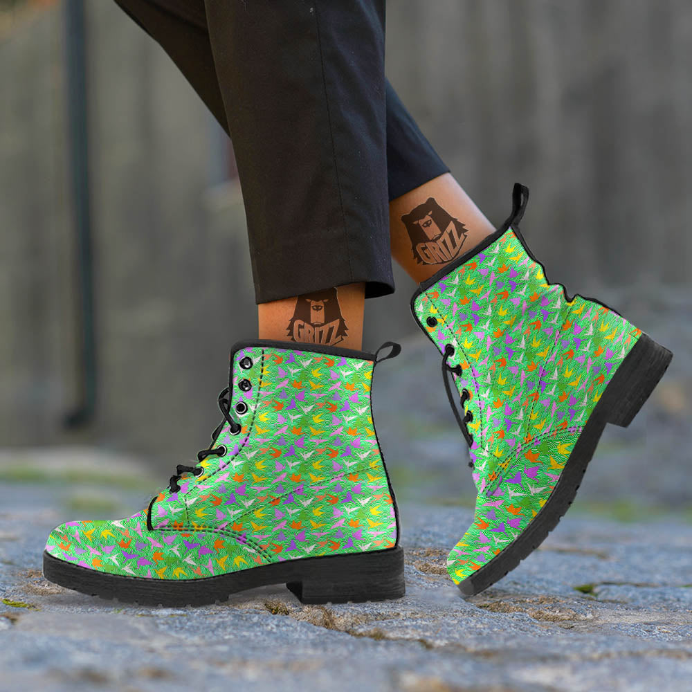 Origami Bird Colorful Print Pattern Leather Boots-grizzshop