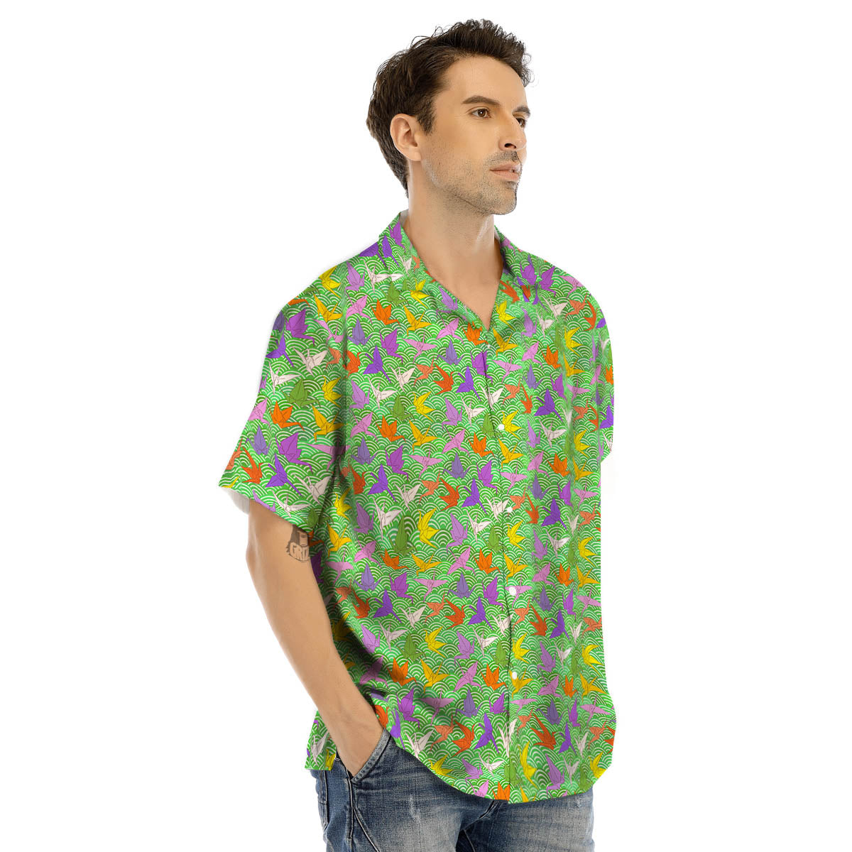 Origami Bird Colorful Print Pattern Men's Hawaiian Shirt-grizzshop