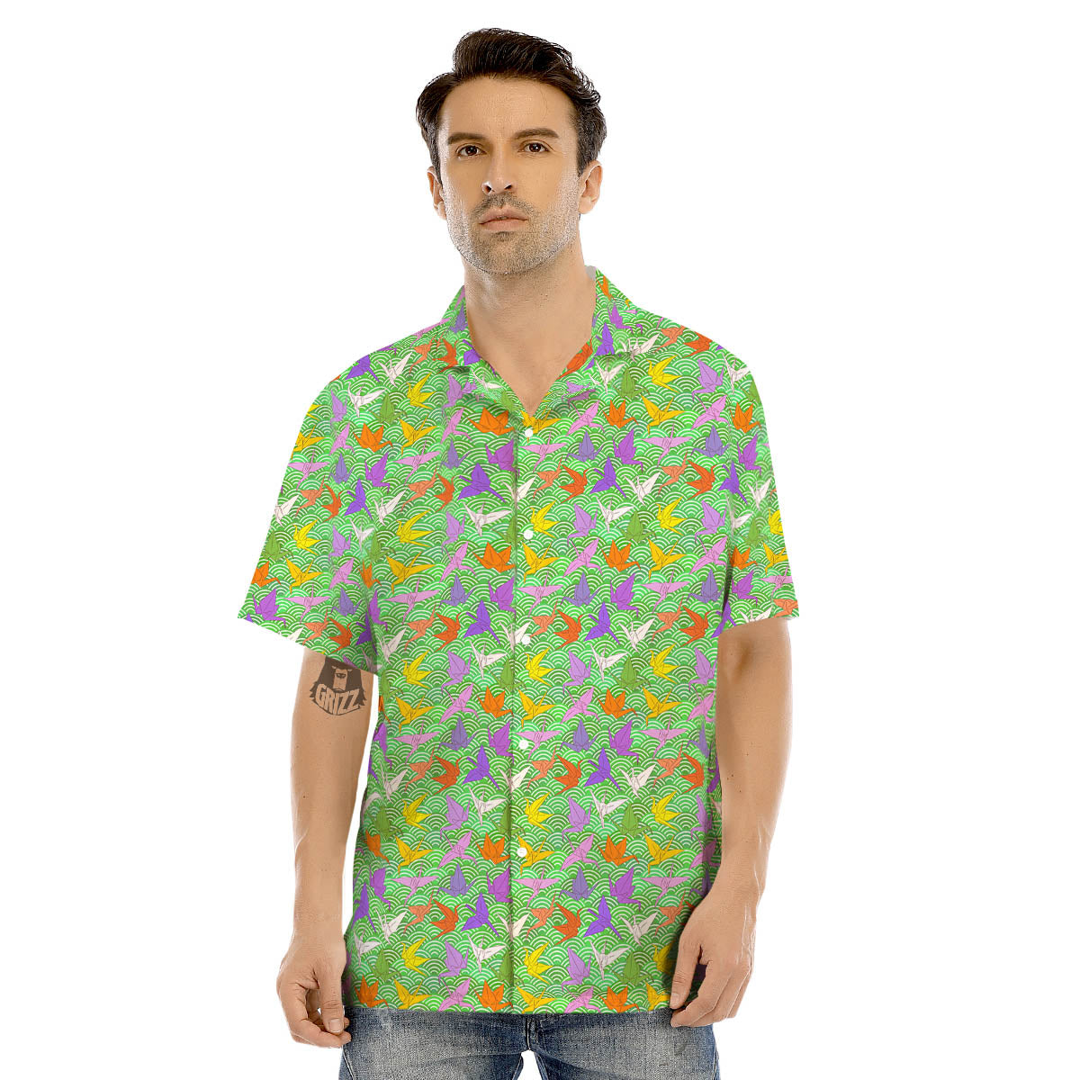 Origami Bird Colorful Print Pattern Men's Hawaiian Shirt-grizzshop