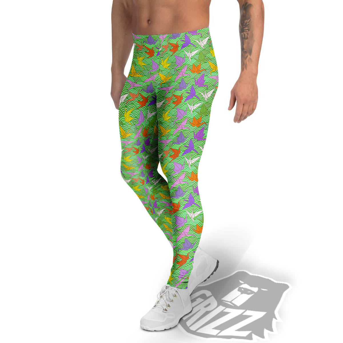 Origami Bird Colorful Print Pattern Men's Leggings-grizzshop