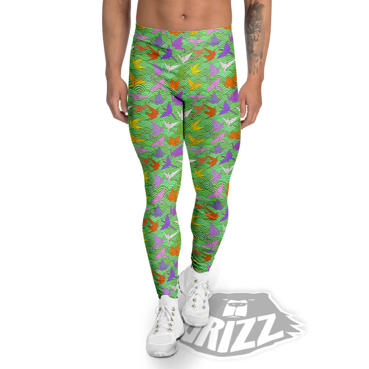 Origami Bird Colorful Print Pattern Men's Leggings-grizzshop