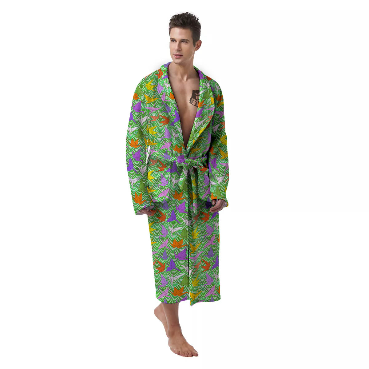 Origami Bird Colorful Print Pattern Men's Robe-grizzshop
