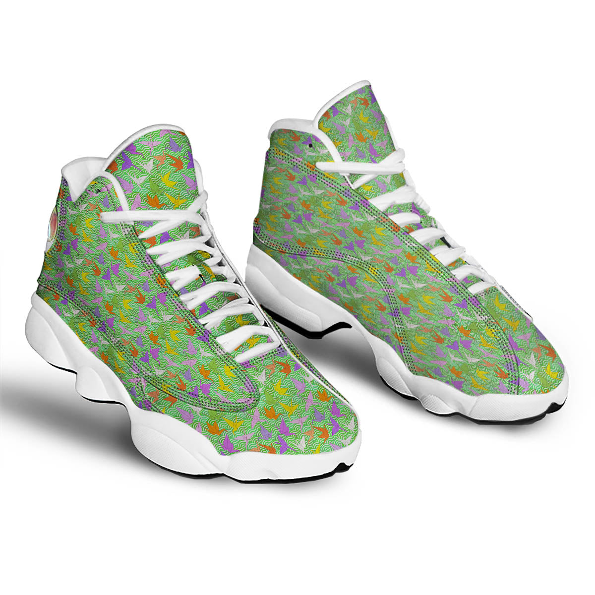 Origami Bird Colorful Print Pattern White Basketball Shoes-grizzshop