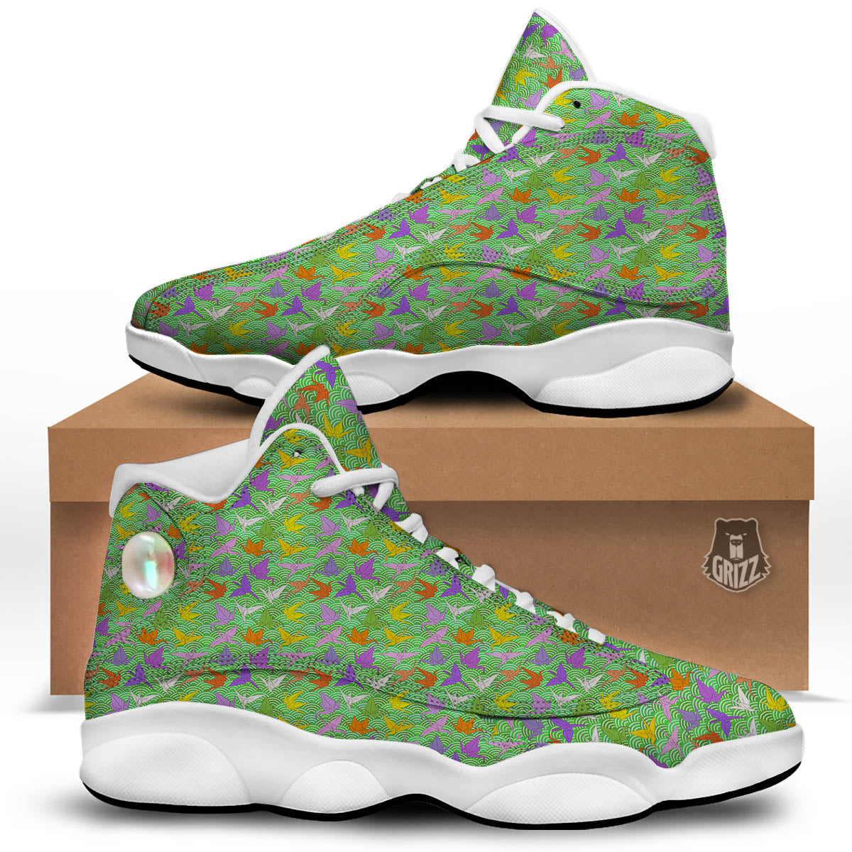 Origami Bird Colorful Print Pattern White Basketball Shoes-grizzshop